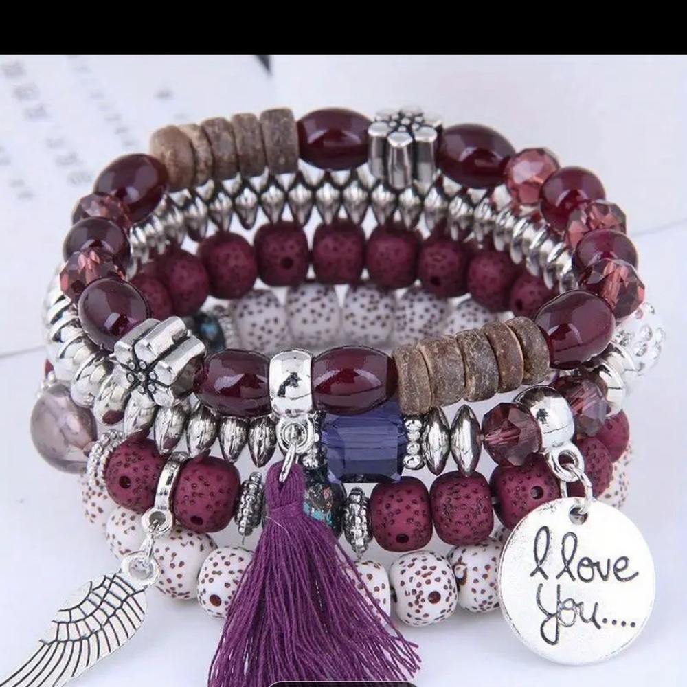 4pcs/Set  Tassel Volcano Stone Beads Bracelet,